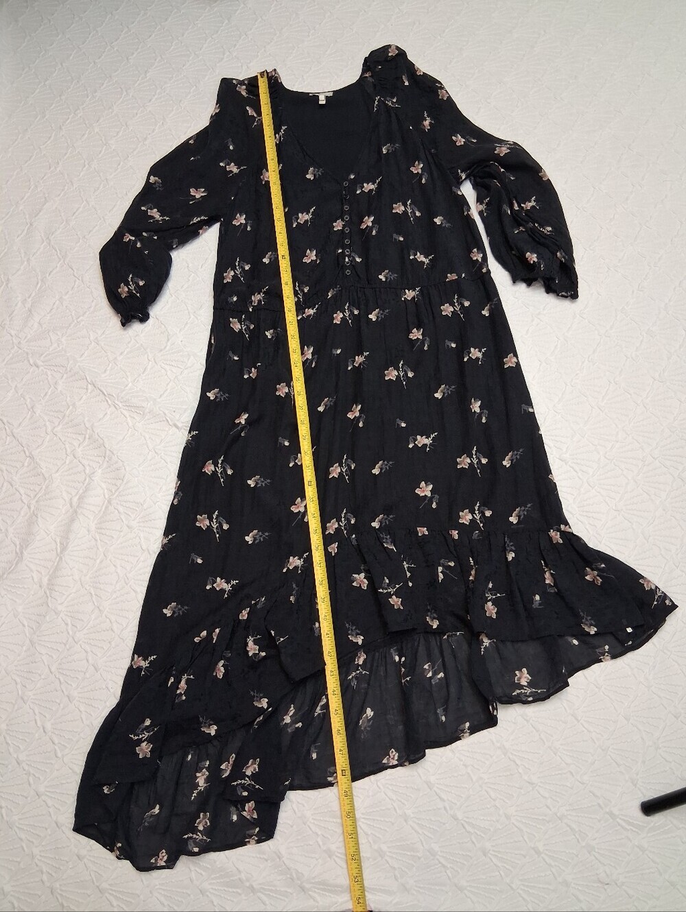 Joie Black Floral Button-Front Long Sleeve Boho spring Midi Dress Size L - Picture 14 of 17